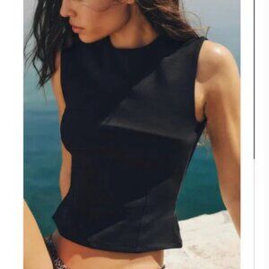 NWT ZARA INTERLOCK TOP BLACK